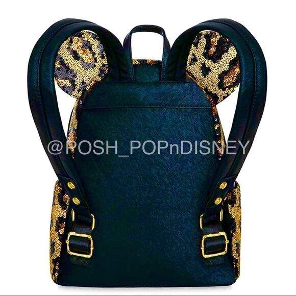 Disney Parks Minnie Mouse Sequined Animal Print Loungefly Mini Backpack - Picture 2 of 3